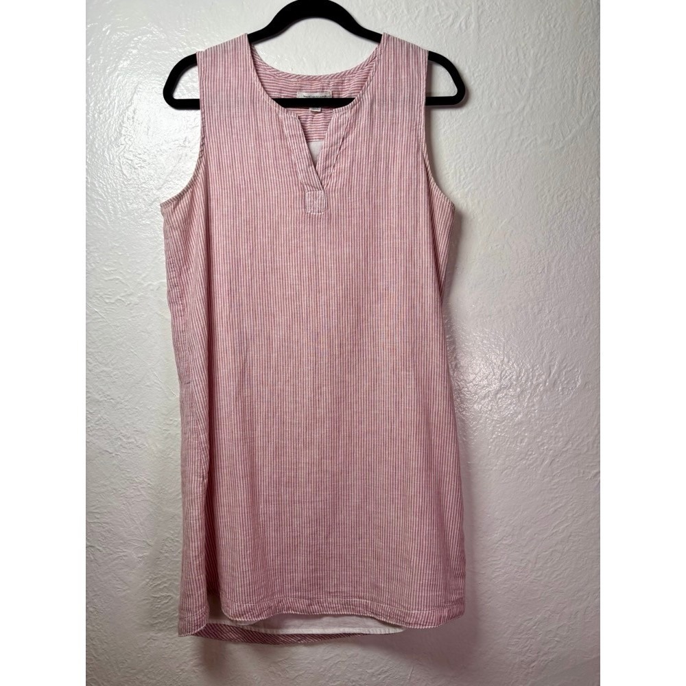 beachlunchlounge Red White Stripe Linen Cotton Shift Dress Sz M Coastal Vacation